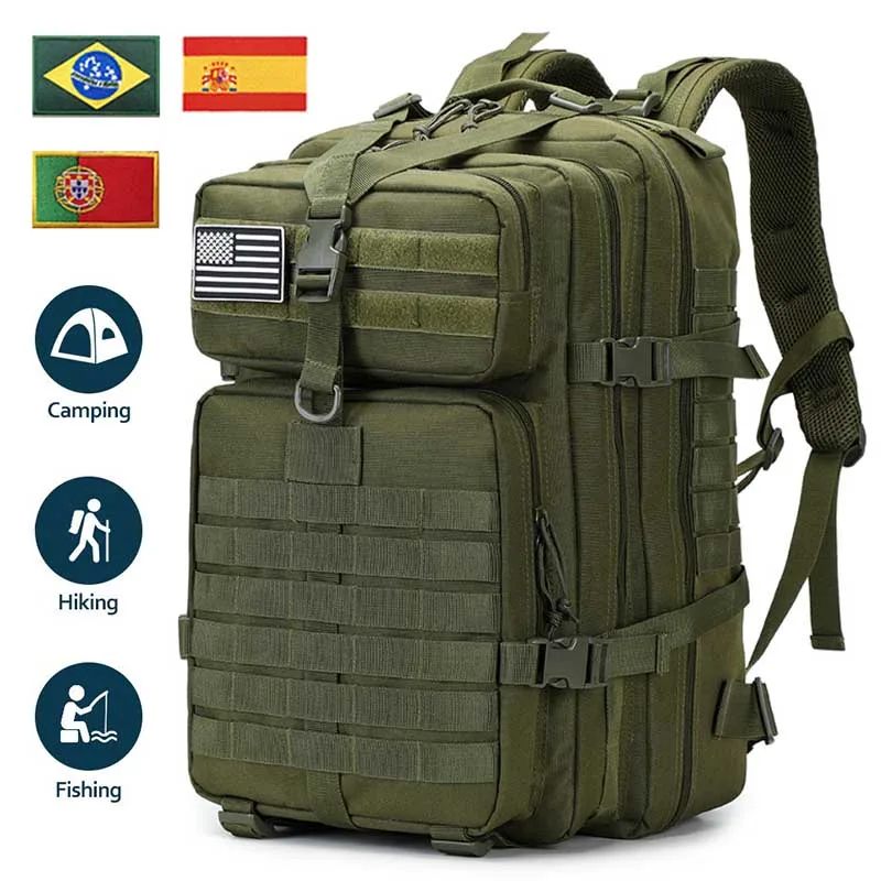 OULYLAN-Bolsa de pesca militar para hombre, mochila táctica del ejército, mochila de viaje al aire libre, paquete de asalto 3P, mochila de Camping y senderismo, 30L/50L