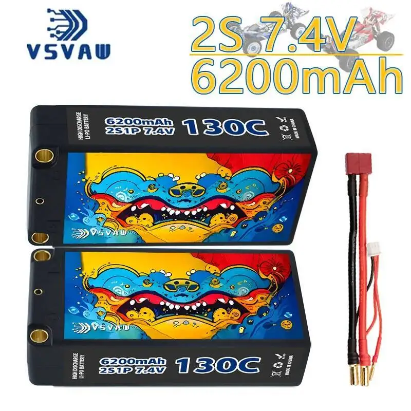 Upgradedl VSVAW 2S RC Lipo batería 7,4 V 6200mAh 130C compatible con 1/10 drift car control remoto coche batería de carcasa dura