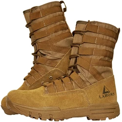 LAHORS ®   Bota de combate táctica de cuero ligero para hombre, calzado militar para senderismo al aire libre, desierto, transpirable, hecho por el hombre