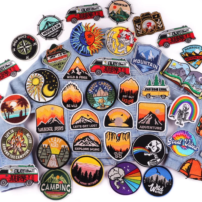 Parche bordado para acampar/aventura en montaña, parche para explorar, parches termoadhesivos para ropa, bricolaje - imagen 4