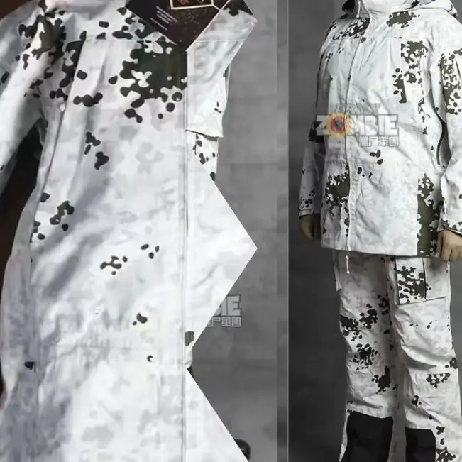 Abrigo impermeable de camuflaje manchado de nieve, pantalones cortavientos tácticos, traje de esquí