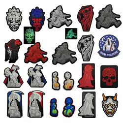 Brazalete con máscara de diablo, máscara de Dios de la muerte Hannya, insignia táctica samurái de monstruo, correas de apliques de Halloween, parche de gancho y bucle para chica momia