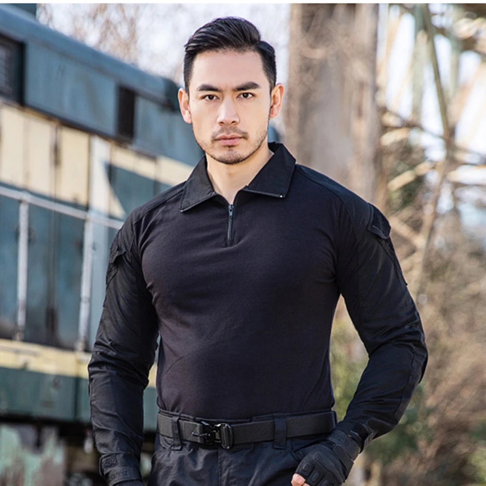 Camisetas de senderismo tácticas al aire libre para hombres, camisa de manga larga de camuflaje de combate, caza, entrenamiento, escalada, ropa deportiva de algodón - imagen 5