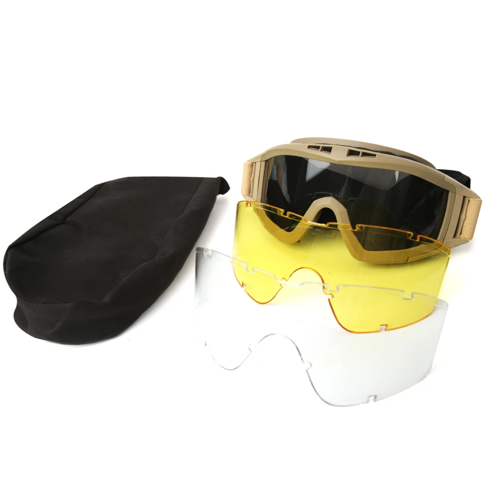 Gafas tácticas Airsoft, 3 lentes, a prueba de viento, a prueba de polvo, para disparar, Motocross, motocicleta, montañismo, protección segura CS - imagen 5