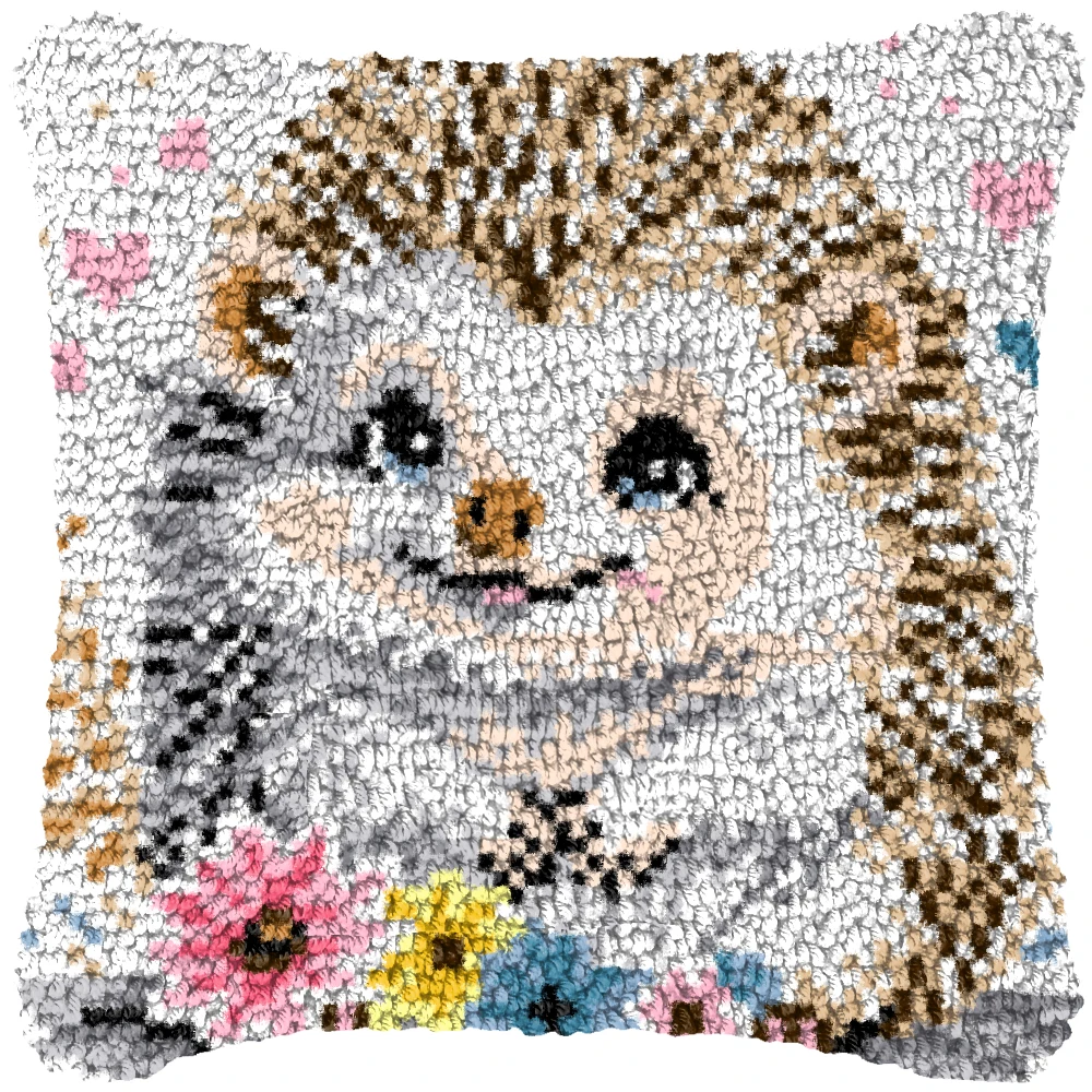 Nuevo diseño, Kits de alfombra con gancho de pestillo de gato rosa, Material bordado, tejido a mano, lindos animales, almohada bordada, gancho de pestillo, regalos - imagen 3