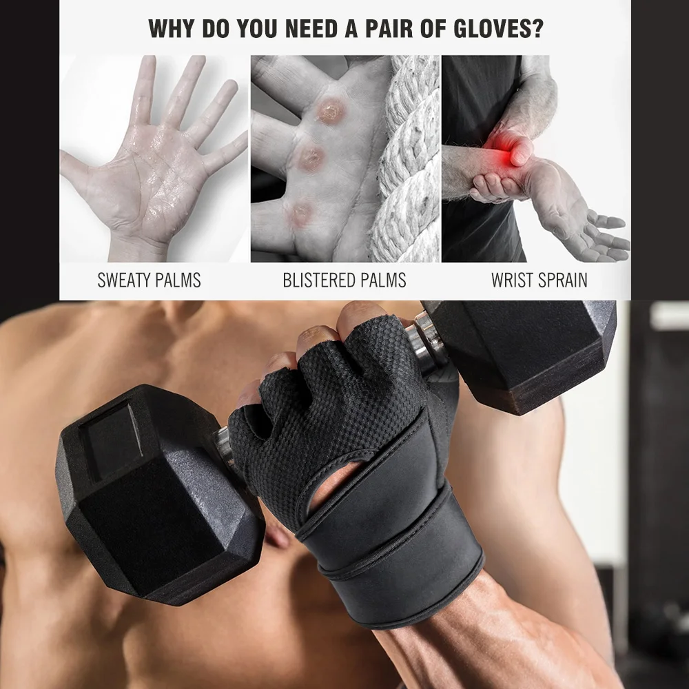Guantes de gimnasio Fitness levantamiento de pesas culturismo entrenamiento deportes ejercicio ciclismo entrenamiento antideslizante medio dedo guante hombres mujeres - imagen 2