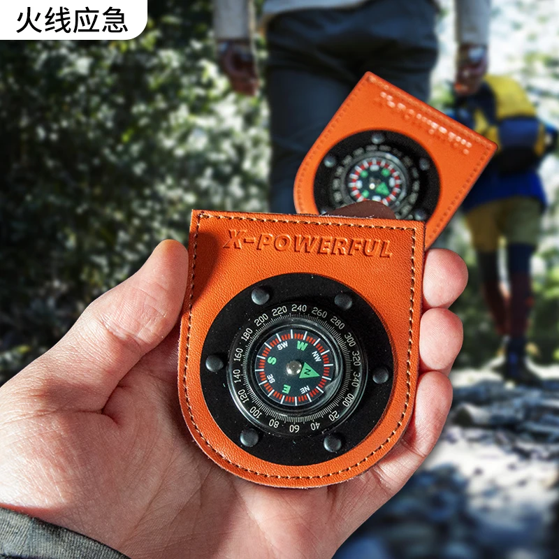 Brújula multifuncional para exteriores, brazalete con gancho y bucle, brújula con marco de metal de cuero