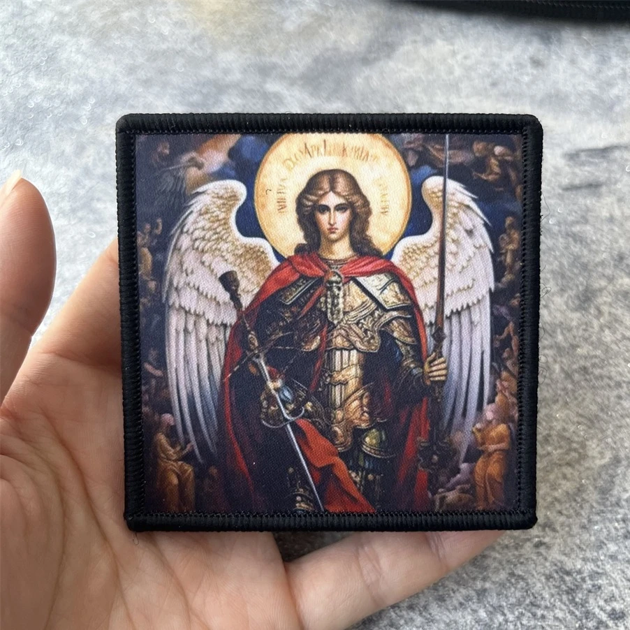 Parche táctico Arcángel Michael, brazalete del ejército de moral militar, parches de gancho y bucle impresos para pegatina de mochila