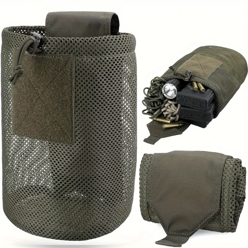 Bolsa táctica Molle enrollable, malla plegable, Airsoft, caza, EDC, bolsillo para exteriores, cordón, revista, utilidad, riñonera plegable - imagen 4