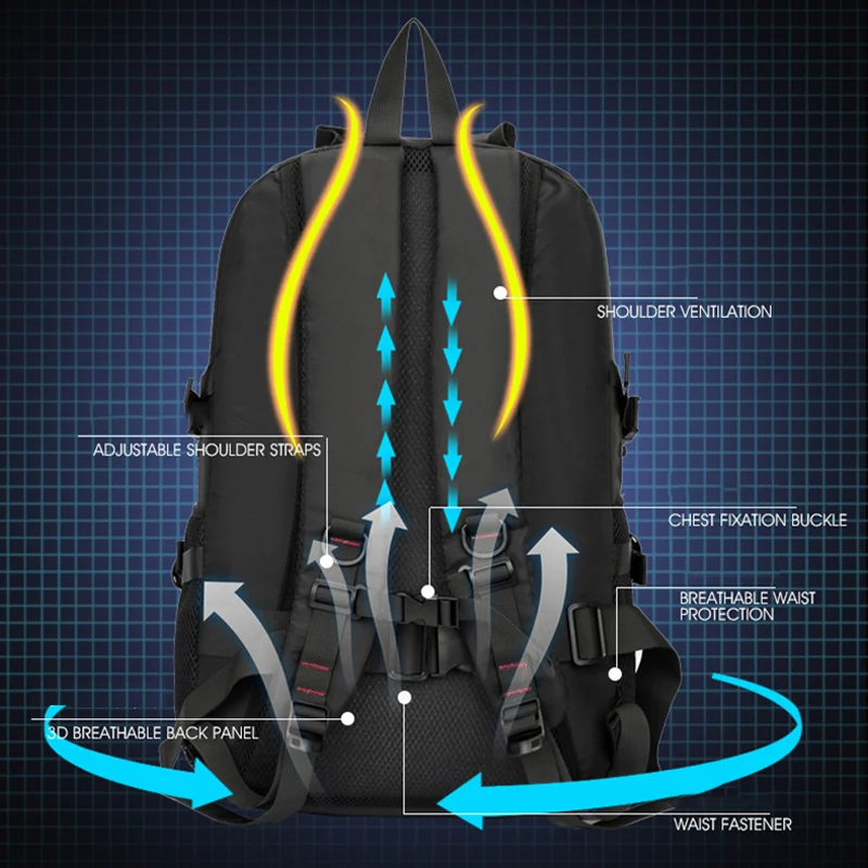 Mochila para escalada al aire libre, gran capacidad, senderismo, Camping, pesca, portátil, viaje, deportes, portátil, equipaje para ordenador portátil - imagen 5