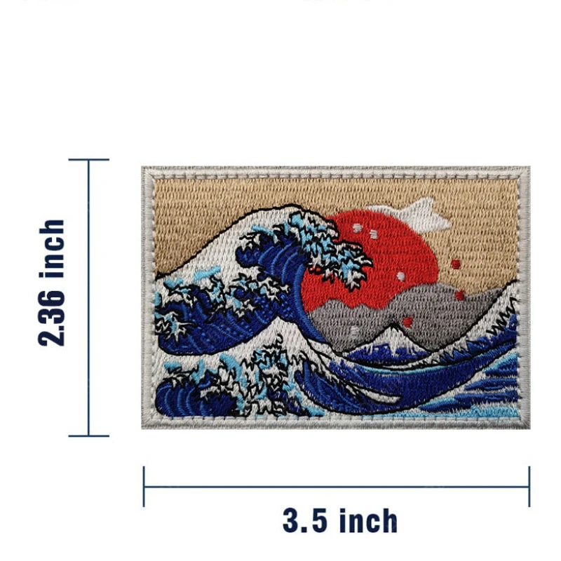 Parche japonés Great Wave Off Kanagawa, parches tácticos militares, apliques bordados, insignia para chaquetas, abrigo, sombrero, gancho y bucle DIY - imagen 3
