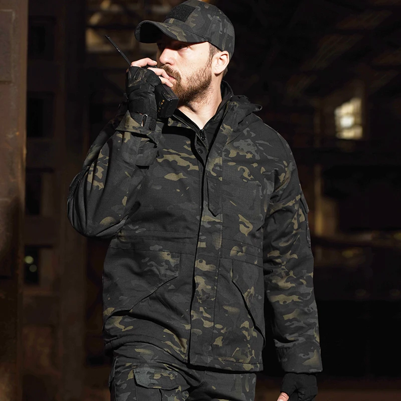 HAN WILD-Chaqueta de forro polar para hombre, chaqueta táctica G8, ropa de caza, senderismo, cortavientos con capucha cálida, Camuflaje del ejército - imagen 3