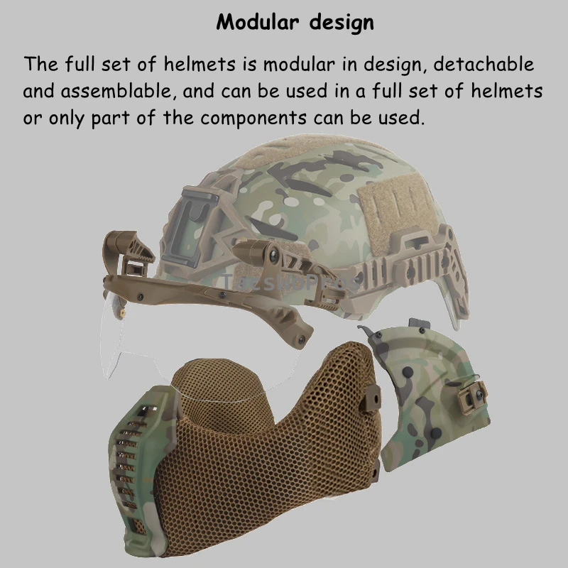 Kit de cascos tácticos totalmente cubiertos, equipo de entrenamiento Airsoft para caza, casco de protección completa Wendy 3,0, gafas extraíbles, máscara - imagen 5