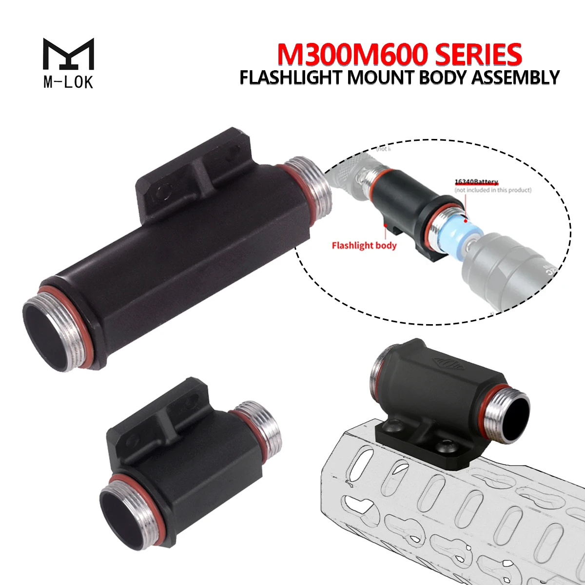 Linterna táctica de montaje en cuerpo con luz de explorador para armas de la serie M300 M600 M340, luz de aluminio compatible con batería 16340, caza al aire libre - imagen 2