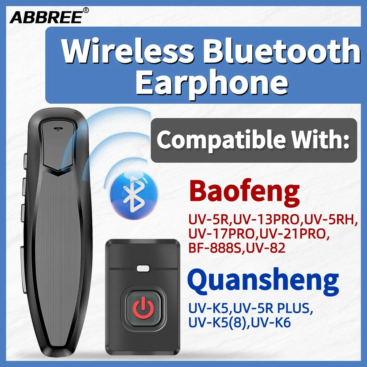 ABBREE auriculares inalámbricos Bluetooth PTT auricular manos libres con para Baofeng UV 5R 82 21 13 17 888S Quansheng UV K5 (8) 5R Plus K6