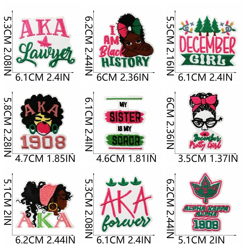 10 Uds. Parches bordados AKA para hermanas y niñas negras, parches de dibujos animados, chaquetas, sombreros, mochila, parche para coser, parches para planchar para ropa DIY - imagen 2