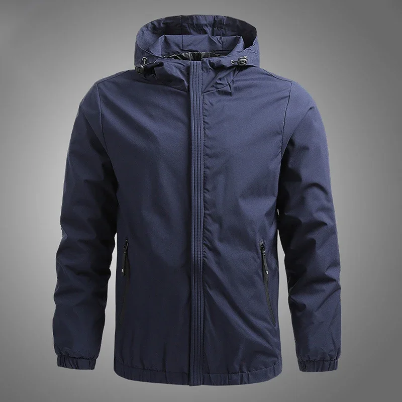 Chaquetas de otoño para hombre, resistentes al viento e impermeables con cremallera, Color sólido, marca informal, deportes al aire libre, con capucha, nueva ropa de diseñador para hombre