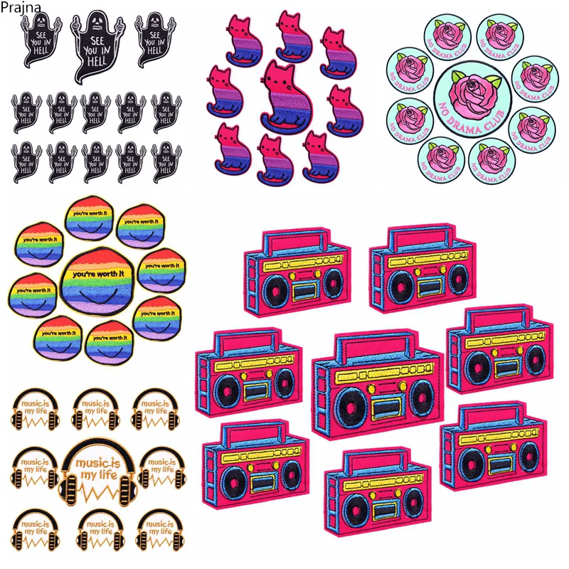 Prajna, 10 Uds., venta al por mayor, parche de Radio Rock, apliques de animales Hippie, parches bordados en ropa, parches DIY para ropa, pegatina