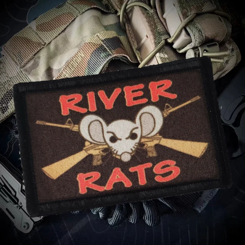 Parches tácticos estampados de ratas de Río, Parche de gancho y bucle para chaleco, insignia militar de moral de ratón y pistola, brazalete, pegatinas de mochila