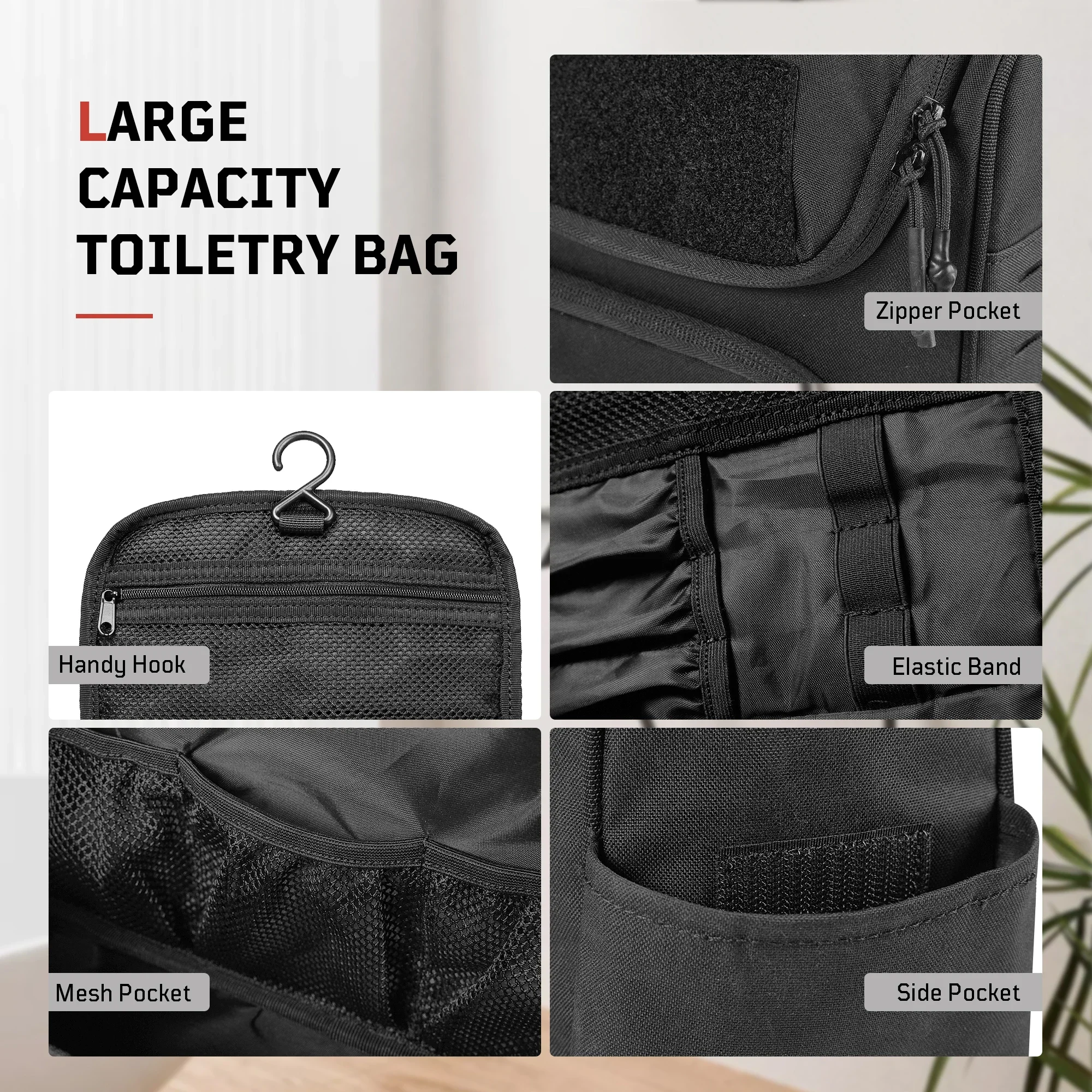 Neceser de gran capacidad 1TG, bolsa de viaje con gancho para colgar, bolsa de cosméticos de viaje impermeable para exteriores, bolsa de almacenamiento para el baño - imagen 2