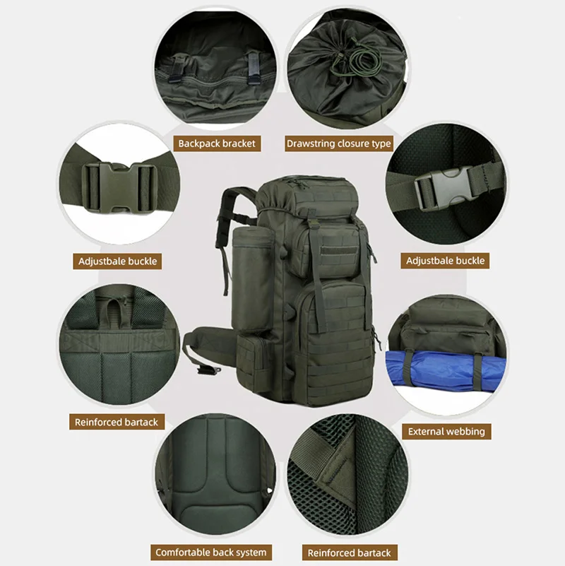 Mochila grande de escalada para acampar y montañismo, bolso de viaje para hombre, senderismo, multifunción, táctico, Molle, mochilas de equipaje - imagen 5