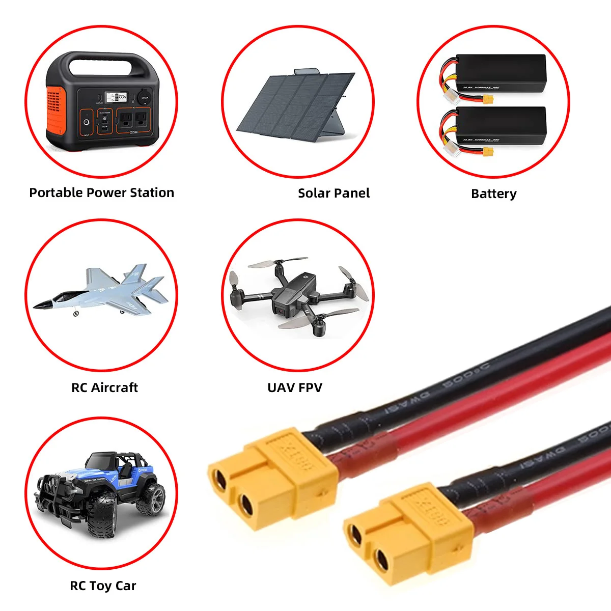 Conector de Cable macho a hembra de extensión XT60 12AWG para Panel Solar, batería RC, estación de energía portátil - imagen 5
