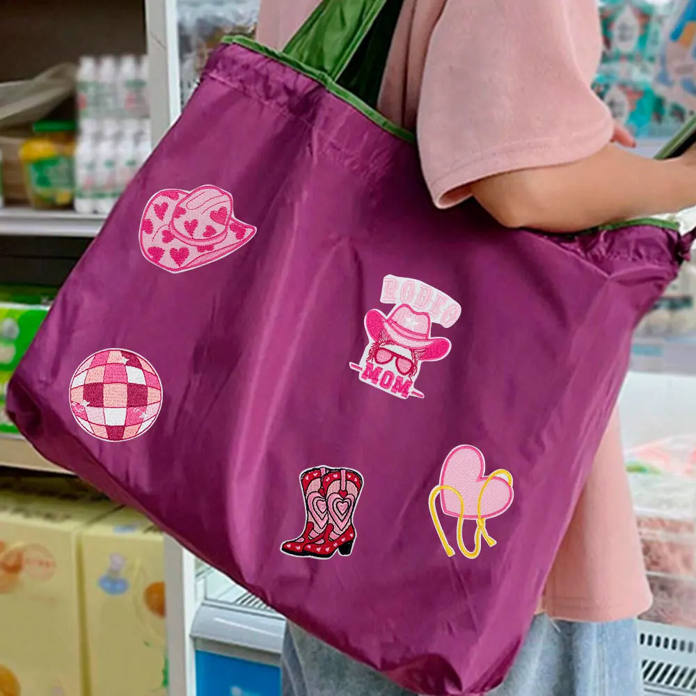 10 unids/lote de parches bordados DIY de vaquero occidental rosa para sombreros, chaquetas, pantalones vaqueros, insignias para coser, parche bordado de dibujos animados rosa - imagen 5