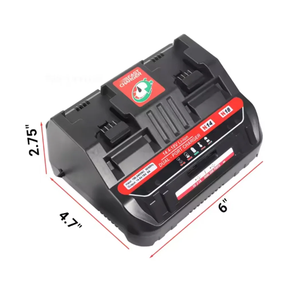 Estación de carga de batería de 2 puertos Compatible con batería de litio Milwaukee de 18V cargador de batería rápido 6A 160W con 2 puertos USB-A - imagen 3