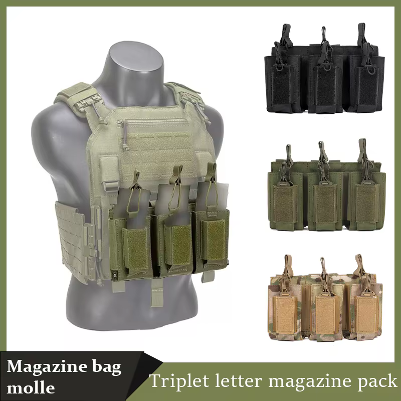 Triple portacargadores táctico MOLLE con tapa abierta para fusil