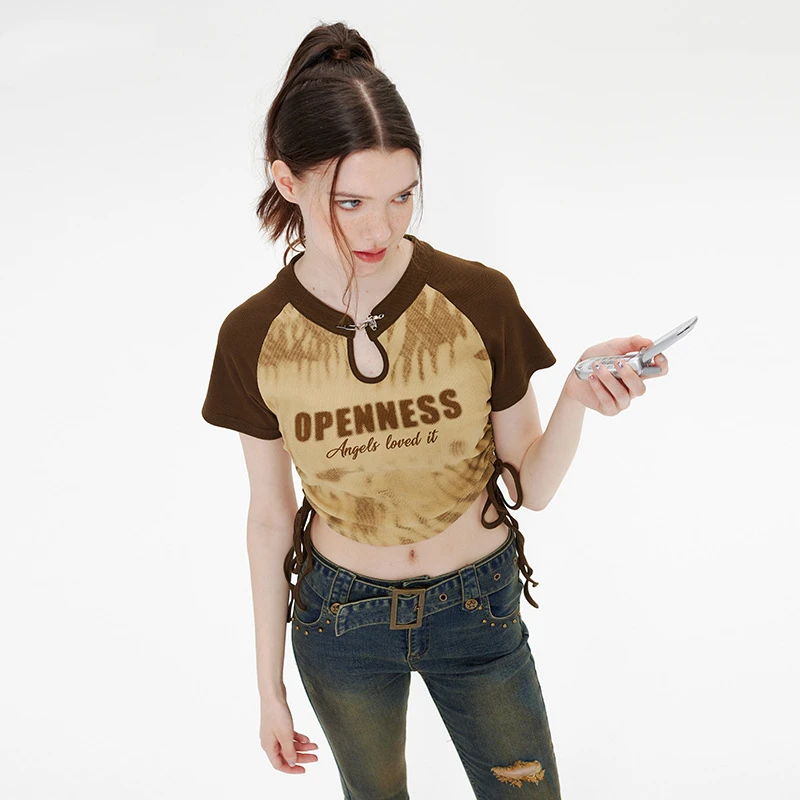 Tops cortos de verano para mujer, camiseta con letras estampadas Y2k, camiseta informal de manga corta para mujer, ropa de calle estética Harajuku - imagen 4