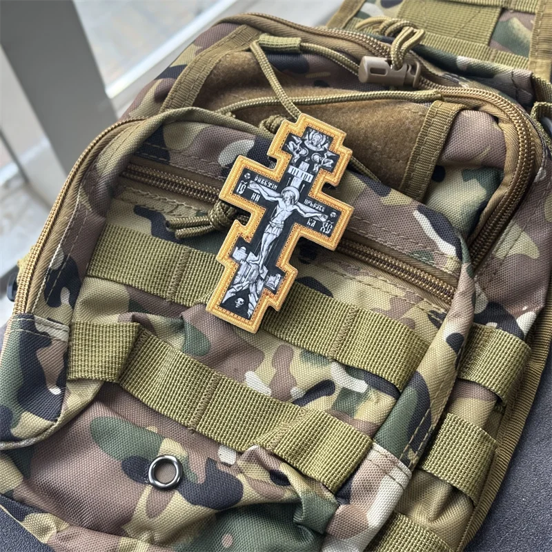 Parche impreso con insignia de moral cruzada para ropa, parche táctico militar con gancho para ropa, pegatina para mochila