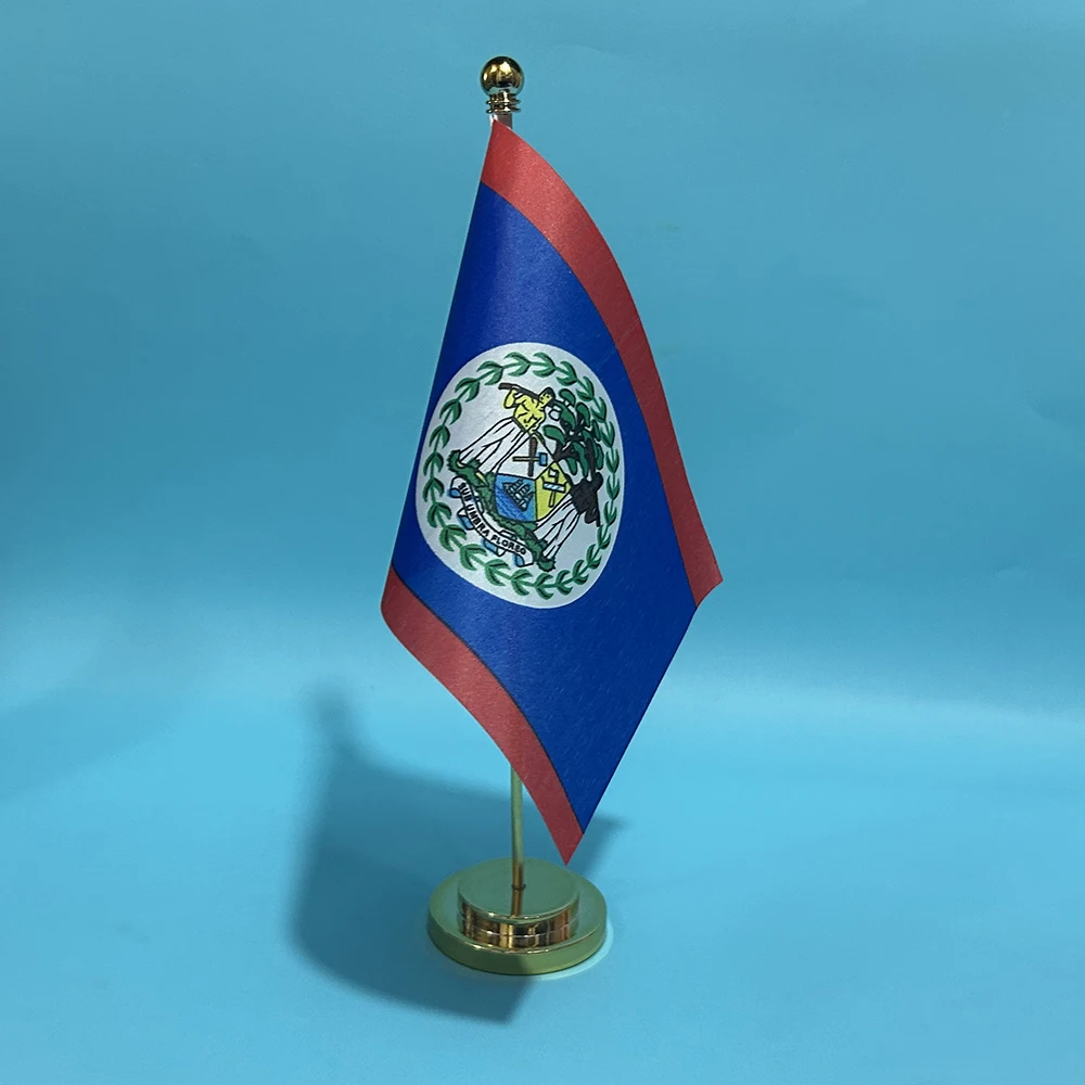 BANDERA DE SKY Escritorio de oficina pequeña bandera de Belize 14x21cm poliéster BZ BZE Bandera nacional de Belize Banner de país Adornos de escritorio Banderas - imagen 3