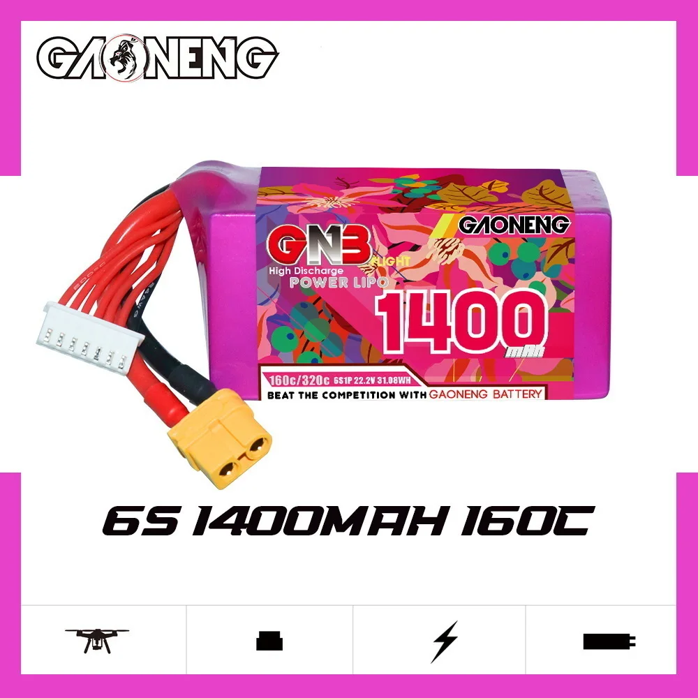 Batería recargable de 22,2 V, 1400mAh, 160C/320C para helicóptero RC, Quadcopter, piezas de modelo de Dron FPV, batería Lipo GNB 6S de 22,2 V - imagen 2
