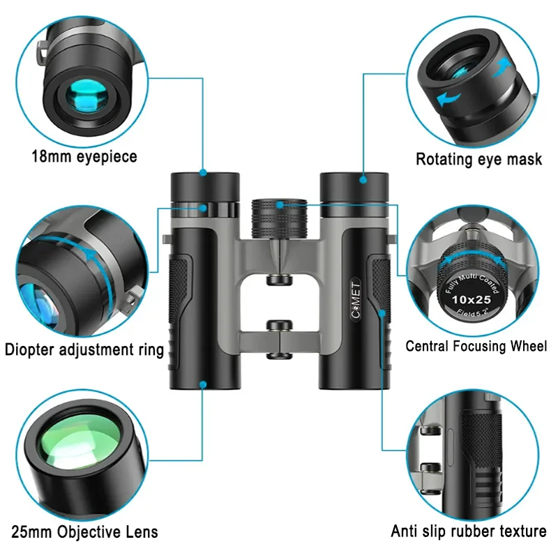 Binoculares compactos de 10x25 para adultos y niños, enfoque fácil de alta potencia con visión de poca luz para observación de aves, viajes, juegos deportivos - imagen 5