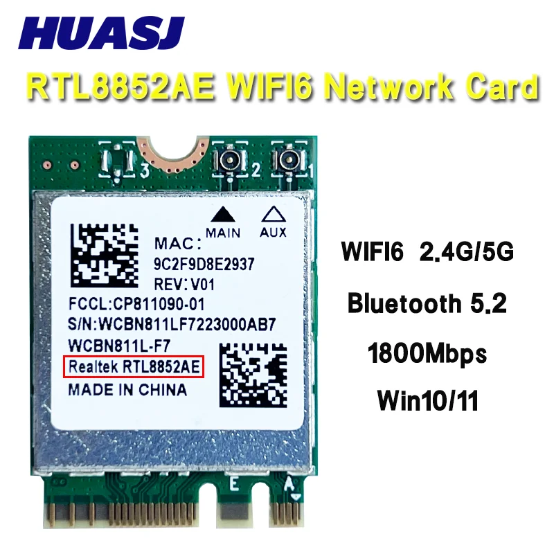 RTL8852AE RTL8852 Wifi 6 2,4G 5G 802.11AC/AX módulo inalámbrico MU-MIMO tarjeta de red Bluetooth 5,2 para Win 10/11