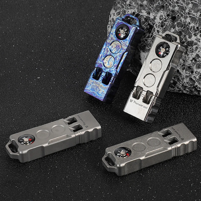 Brújula de aleación de titanio de 128dB, silbato de dos barras, silbato de alto decibelio para aventura de supervivencia en la naturaleza al aire libre - imagen 2