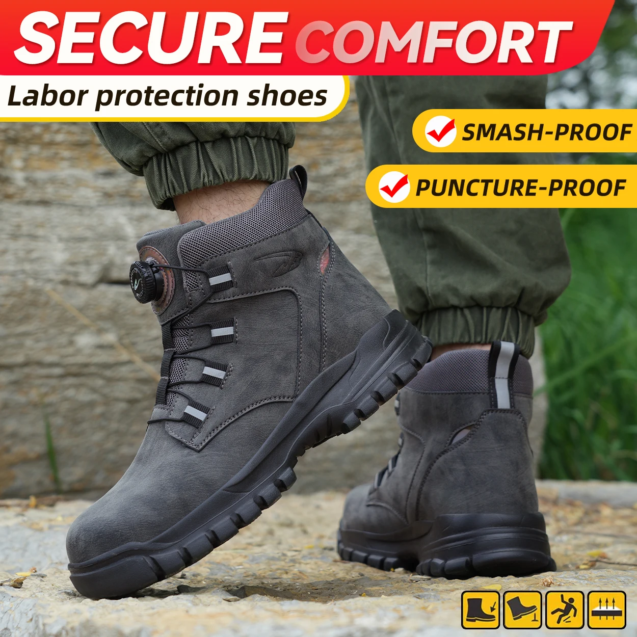 Zapatos de senderismo con botón giratorio para hombre, zapatillas de trabajo antipinchazos, zapatos de seguridad para el trabajo impermeables, botas tácticas con punta de acero antideslizantes - imagen 5