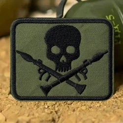 Cráneo con lanzadores de granadas RPG, insignia de moral militar táctica, parches bordados con gancho y bucle, pegatina para mochila para ropa