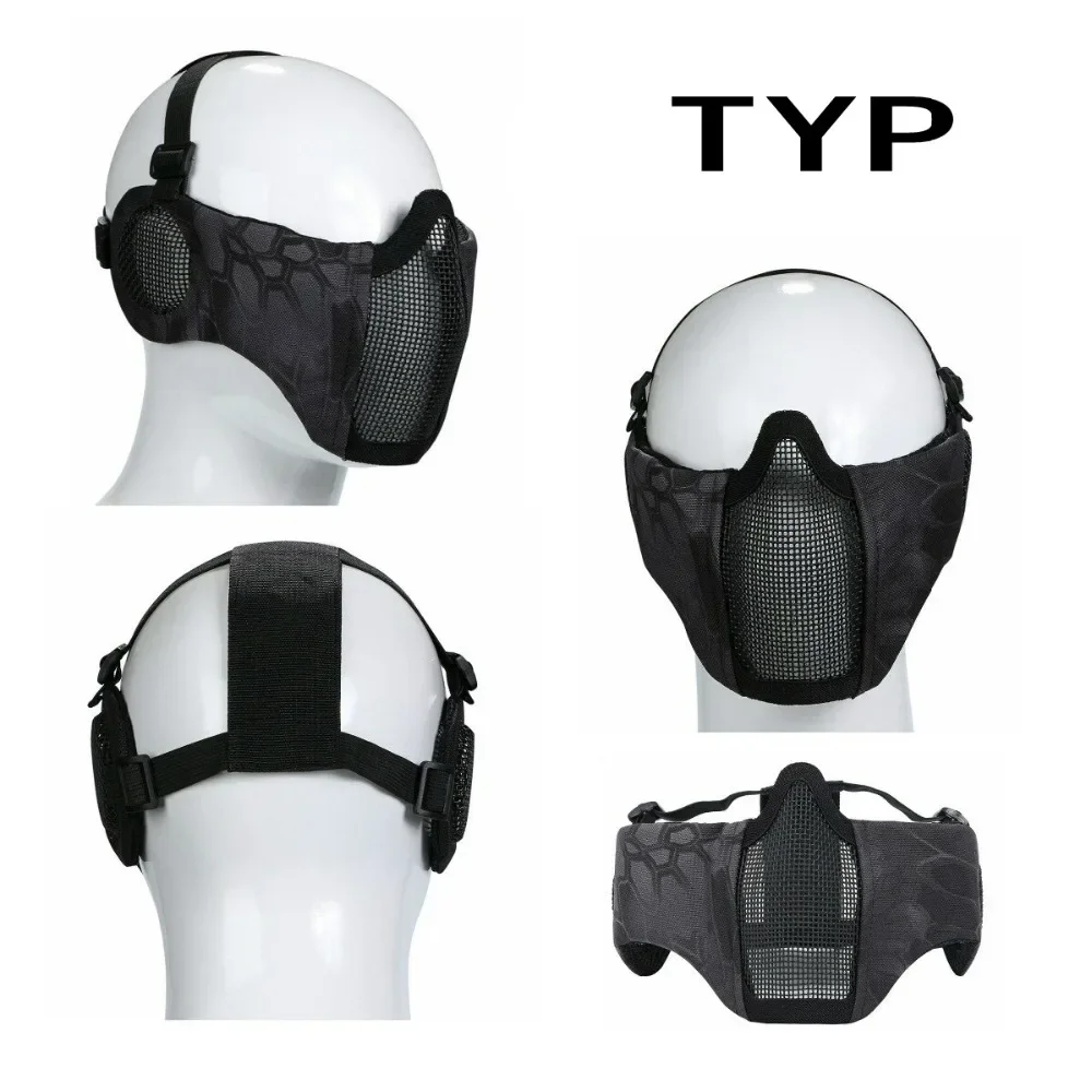 Mascarilla plegable de media cara para Paintball, máscara de media cara, malla metálica de acero, para caza, Airsoft - imagen 3