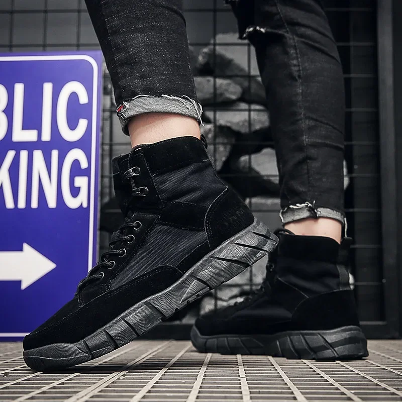 Botas de combate para hombre, botines de lona cómodos y transpirables de verano para hombre, botas informales ligeras con plataforma para correr al aire libre, botas de malla para hombre - imagen 4