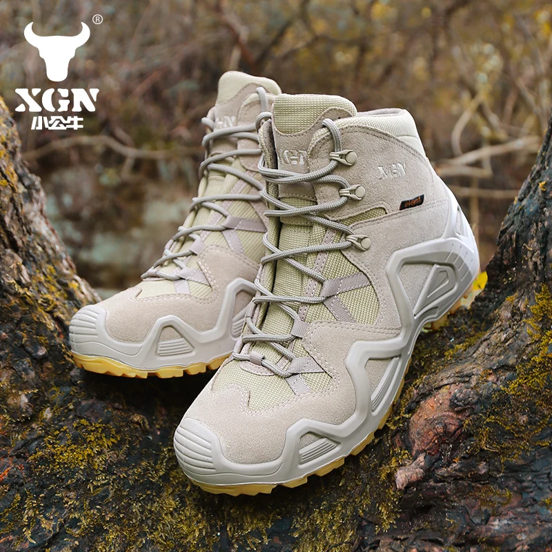 XGN-zapatos de senderismo impermeables de piel de vaca para hombre, zapatillas transpirables de montaña, botas de caza, botas tácticas de combate y trekking en el desierto - imagen 2