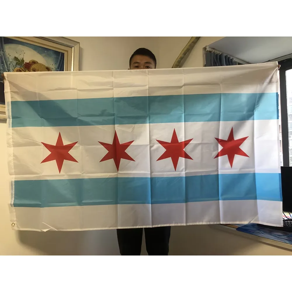 SKY FLAG Bandera de Chicago 90x150cm Bandera del Estado de EE. UU. para decoración del hogar Banner colgante de poliéster