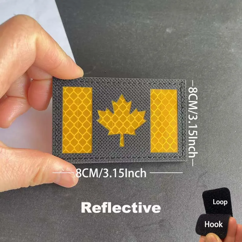 Bandera de Canadá, insignia de hoja de arce, apliques de tela bordados y parches de goma de PVC, pegatinas militares, emblema reflectante táctico - imagen 5