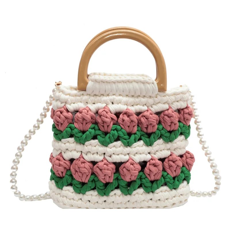 Lawaia Tulip-Bolso cruzado tejido a mano para mujer, 1 unidad, decoraciones tejidas artificiales, 20-16cm