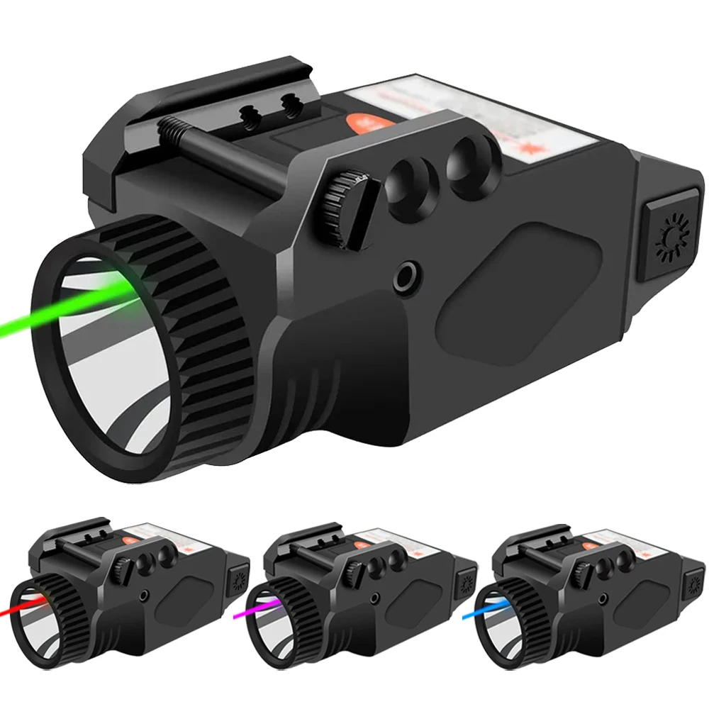 Luz de pistola de 500 lúmenes, mira láser combinada, linterna de pistola de carga magnética con mira láser roja y verde para riel 1913 o GL