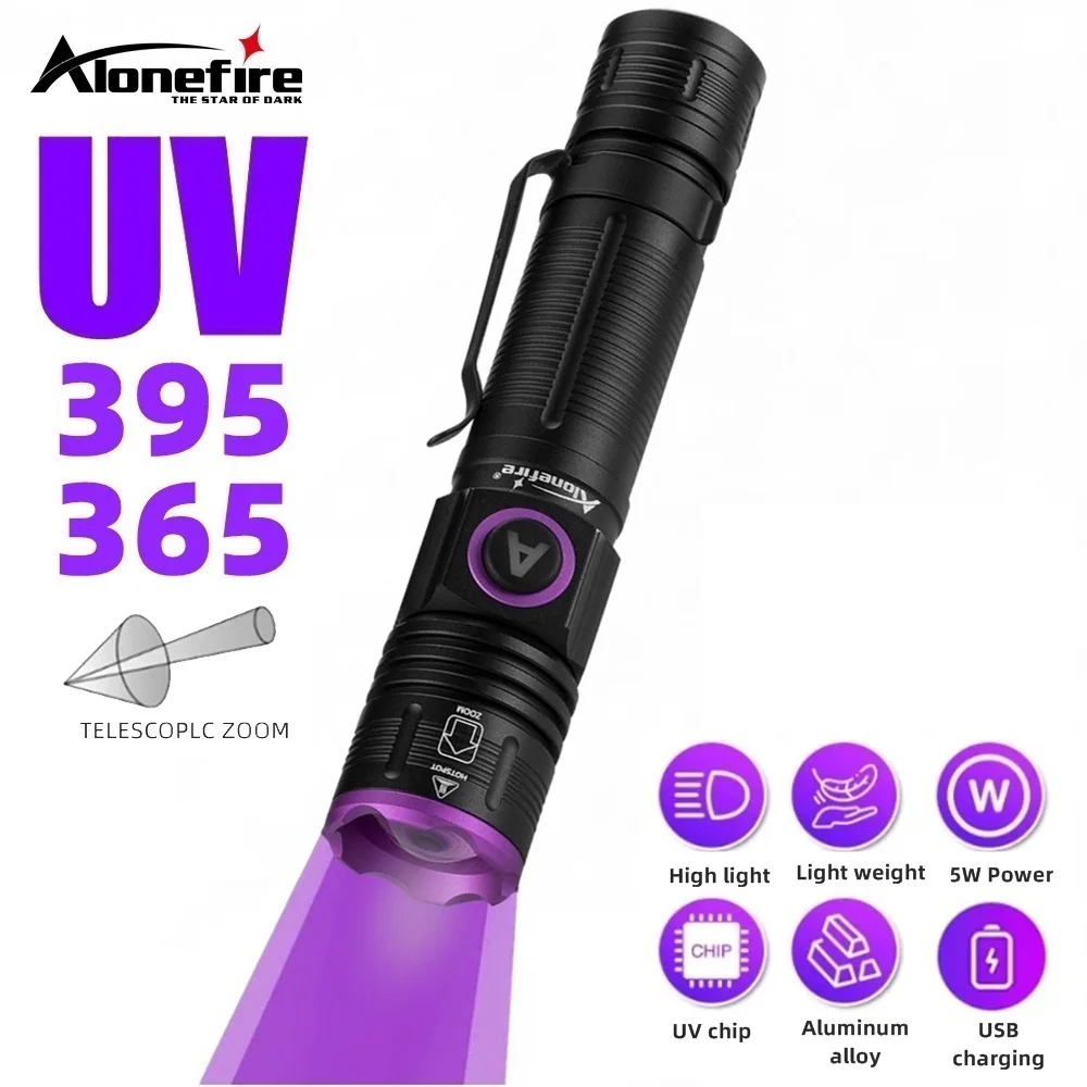 Linterna UV táctica 365nm USB recargable focalizable con zoom - imagen 2