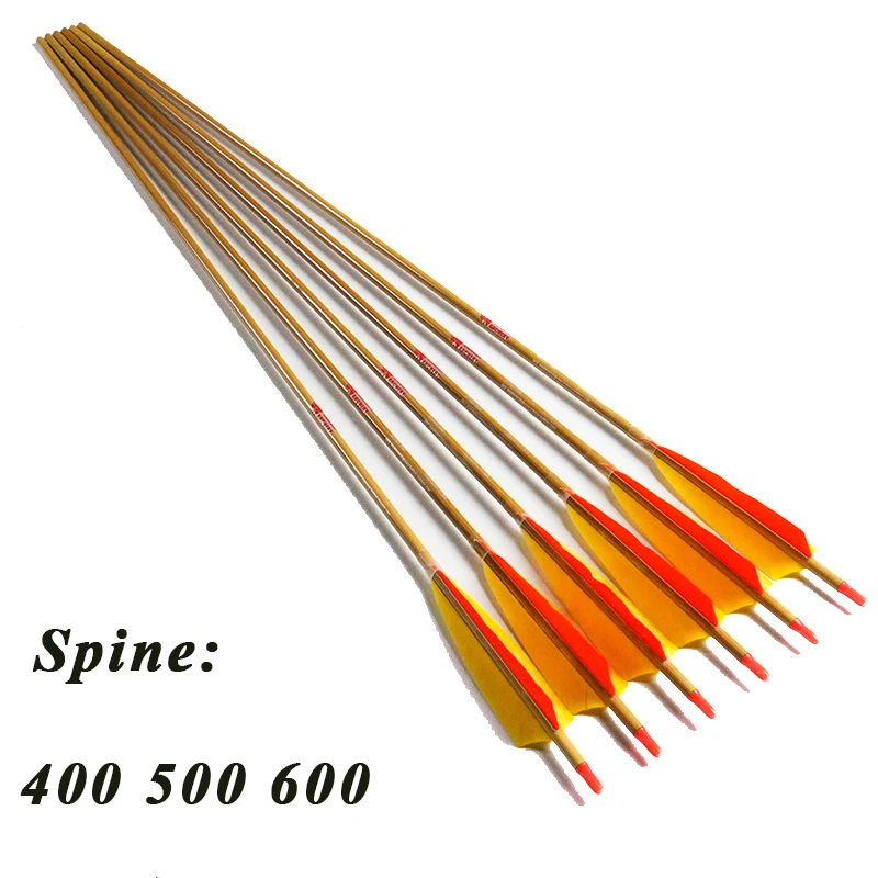 Flechas de carbono puro de piel de bambú, 12 piezas, 32 pulgadas, Sp500, arco tradicional compuesto, tiro de caza - imagen 3