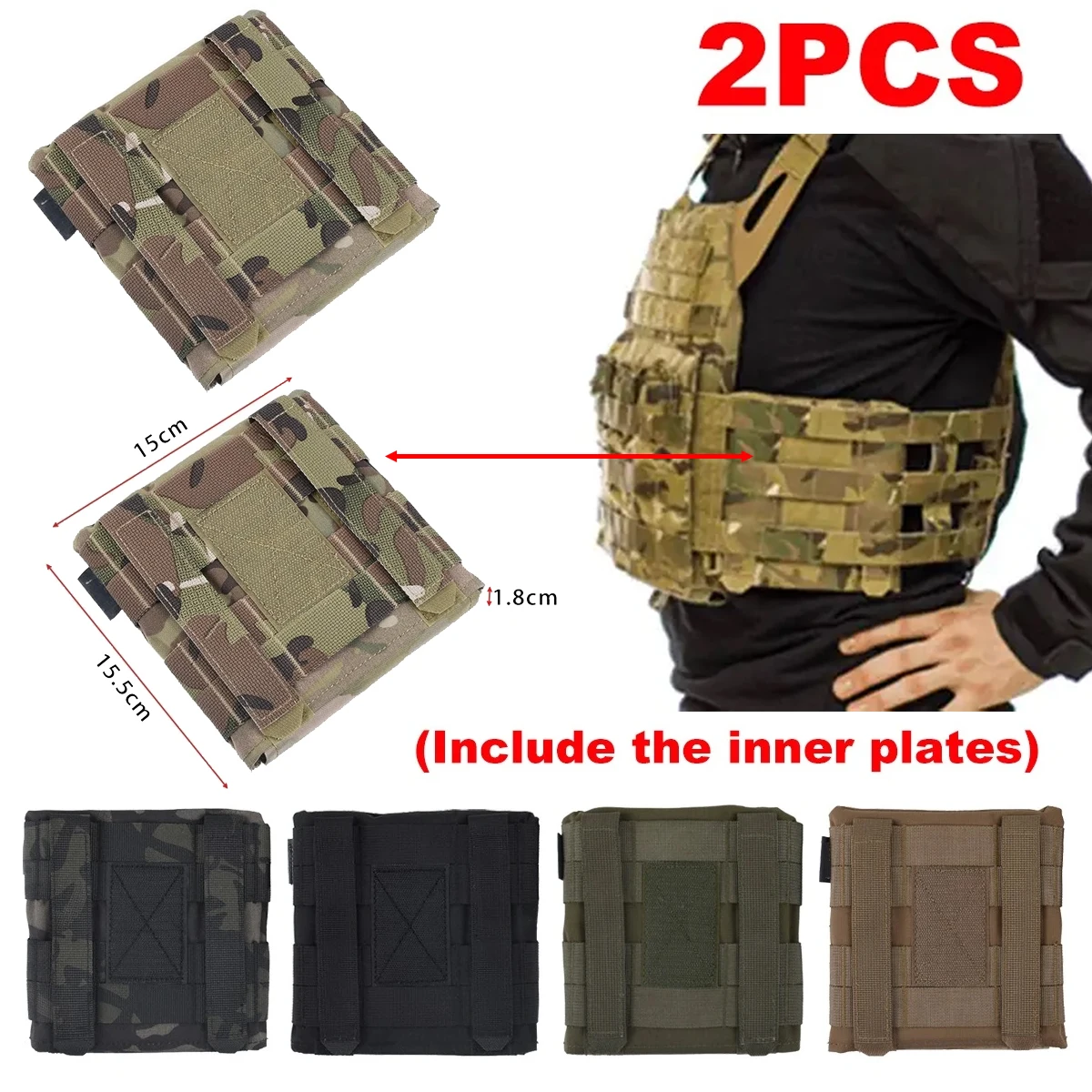 Bolsa de placa lateral táctica para chaleco JPC2.0 AVS Molle, bolsa lateral de camuflaje para caza 35107, equipo táctico, bucle de gancho suave a prueba de golpes - imagen 3