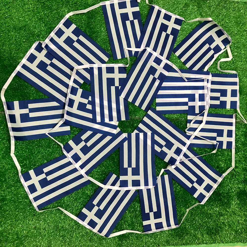 Bandera del cielo de Grecia, banderines voladores de poliéster, 14x21cm, 20 unidades por lote