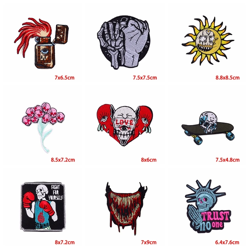 Parche bordado de calavera de terror personalizado, botella Punk, parches termoadhesivos para ropa, bricolaje, 10 Uds. - imagen 4